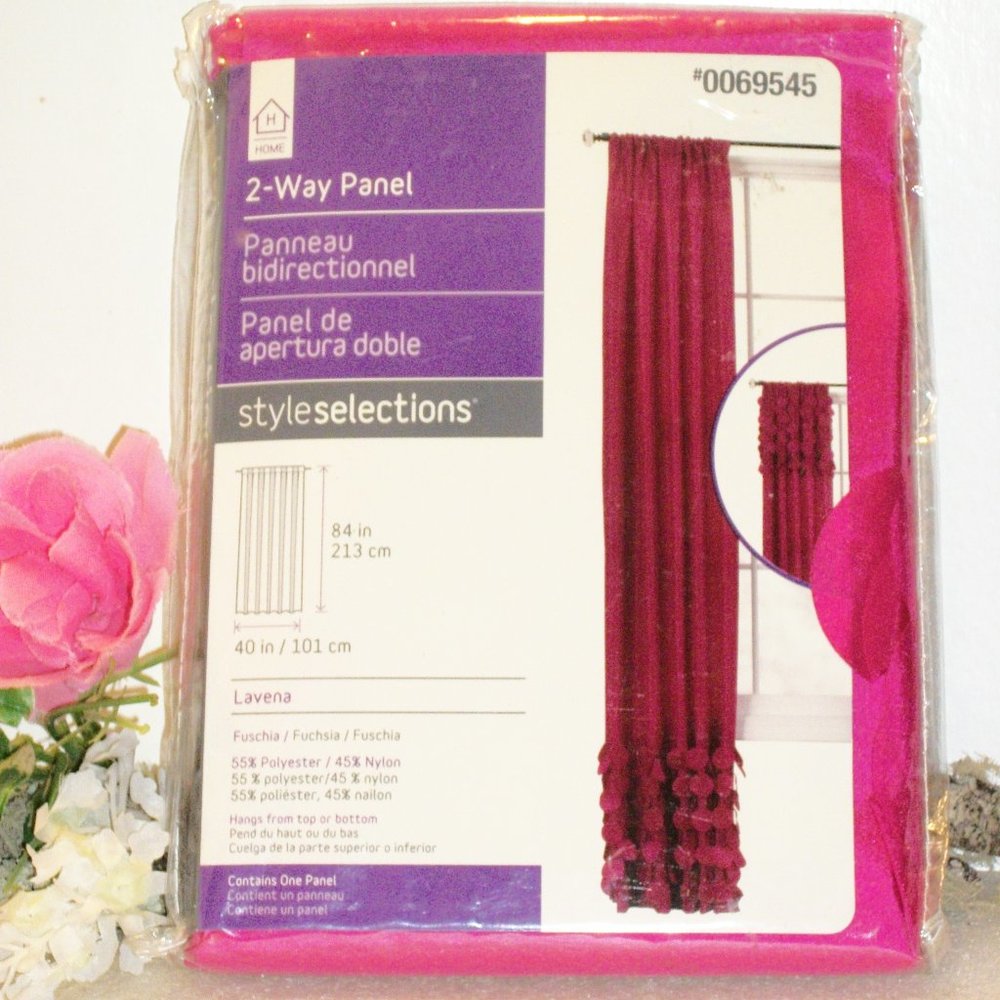 HOME Style Selections Fuschia Pink 2 Way Panel NIP 40" X 84"  ONE Curtain Drape
